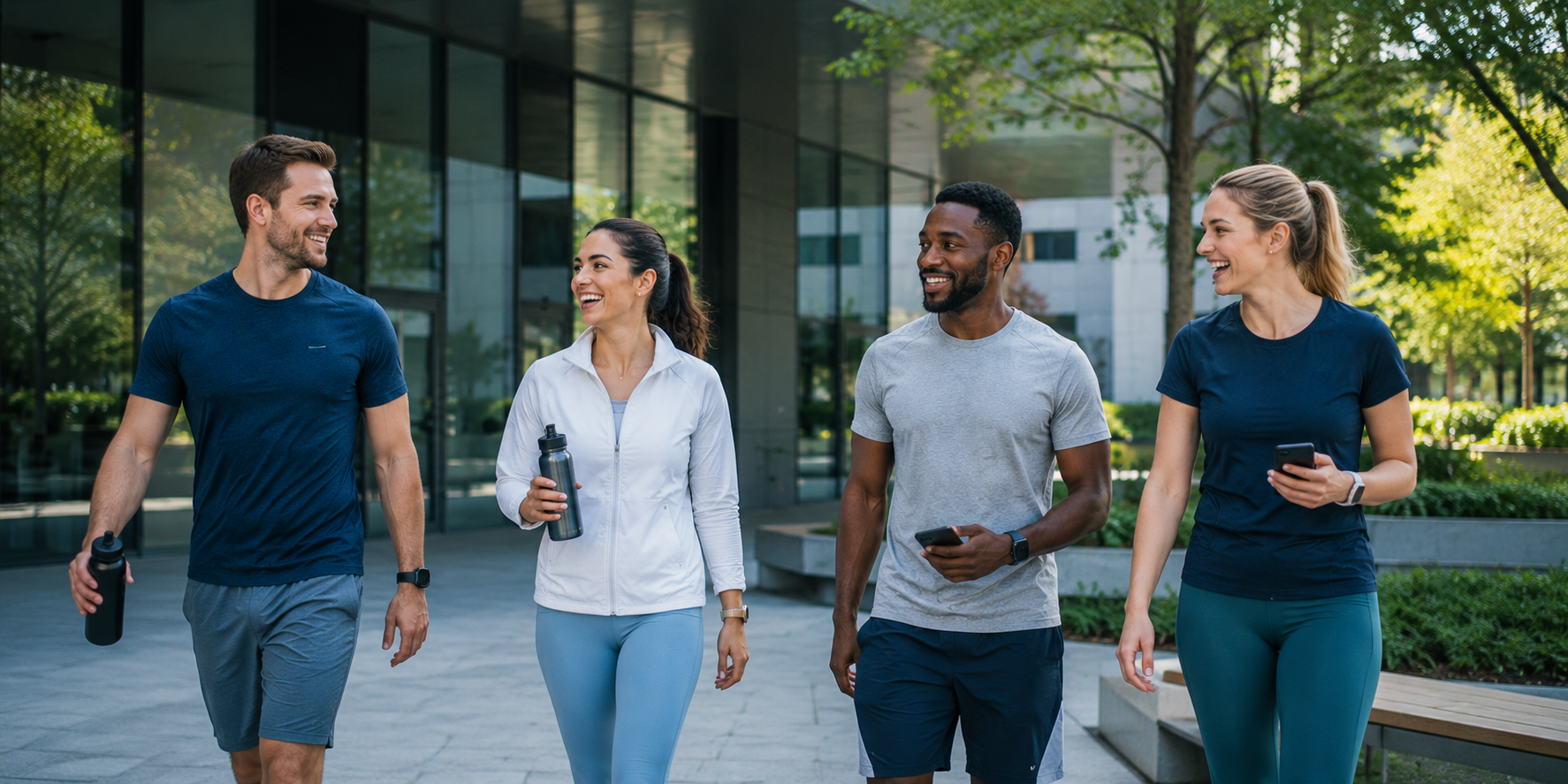 Team walking together outside